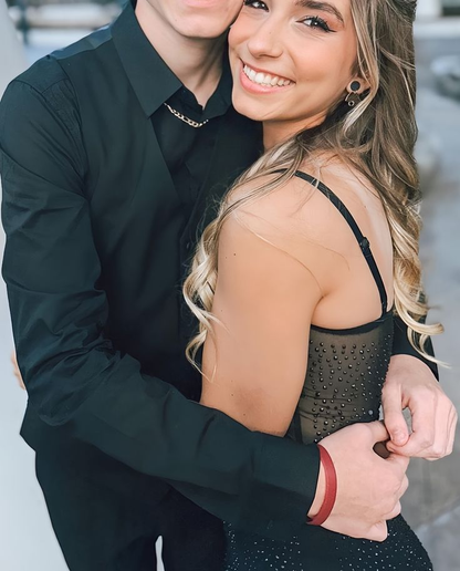 Sexy Black Tulle Beaded Prom Dresses Slit Party Gown Y7951