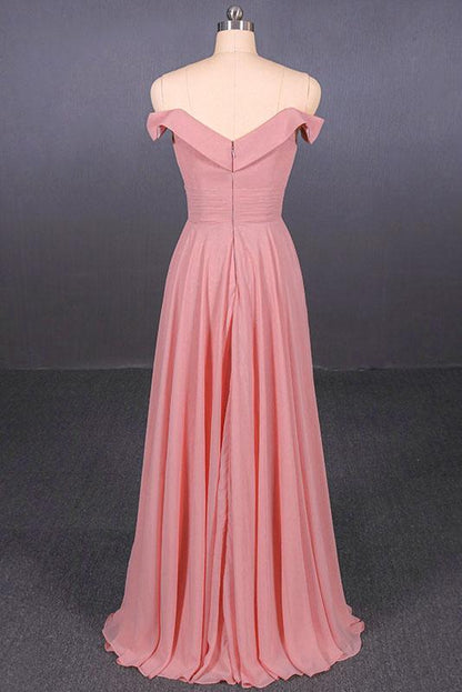 Strapless Floor Length Chiffon Pink Prom Dress, Simple A Line Bridesmaid Dress M1859