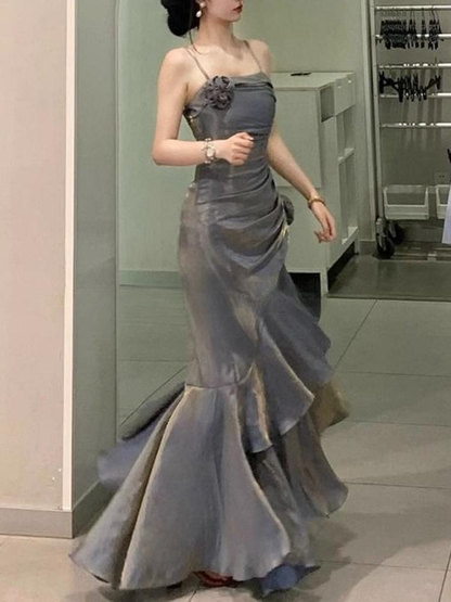 Burgundy Straps Sheath Satin Long Party Dress Birthday Outfit, D214