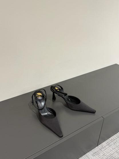 AIMÉE SLINGBACK PUMPS IN BLACK SATIN