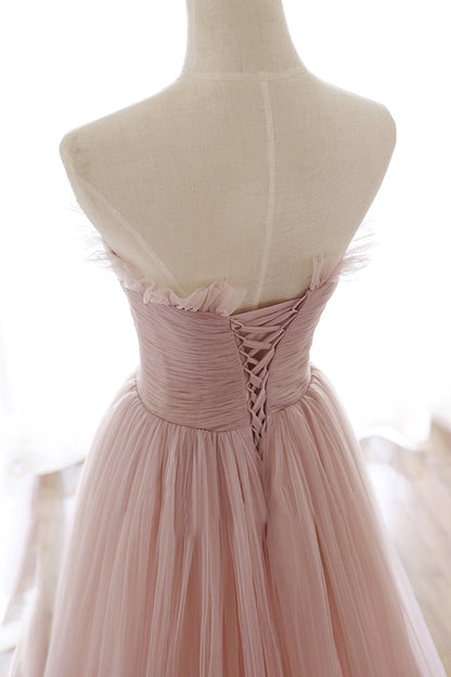 Pink tulle long A line prom dress pink evening dress M2216