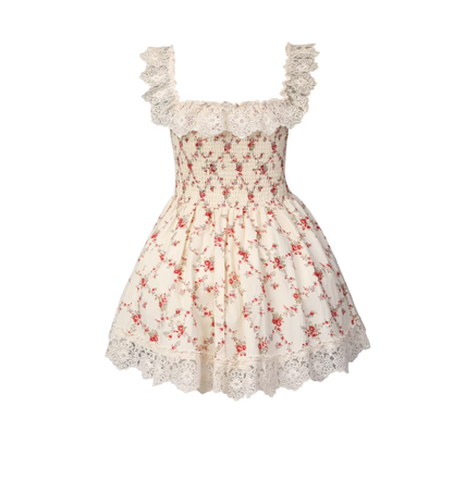 Tea break French lace floral suspender dress 2025 new princess puffy skirt R0025