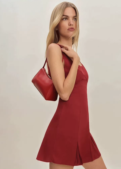 Summer French style U-neck sleeveless slim fit A-line short red suspender dress R2912