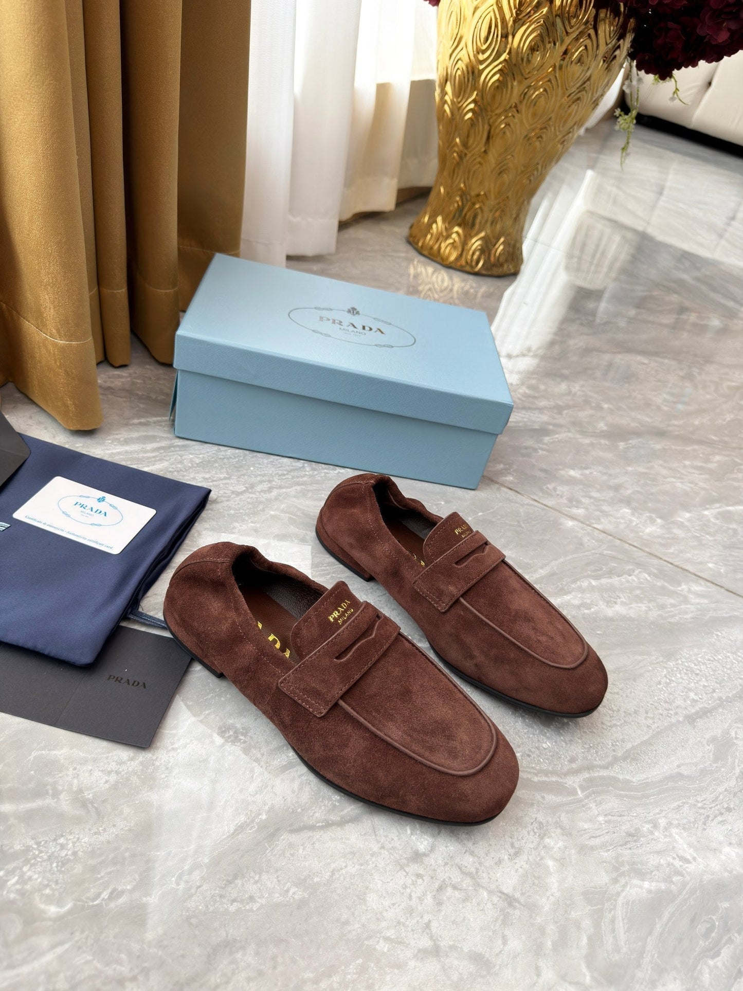 Prada 25SS Casual Elastic Loafers Warm Clay Suede 564181