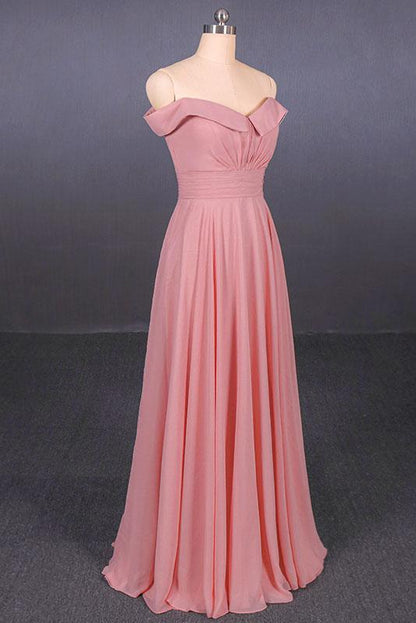 Strapless Floor Length Chiffon Pink Prom Dress, Simple A Line Bridesmaid Dress M1859