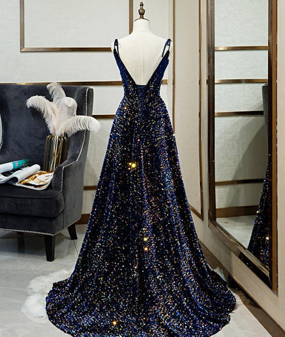 Sparkly Long A-line Lace Up Back Evening Prom Dresses Party Dress M1041