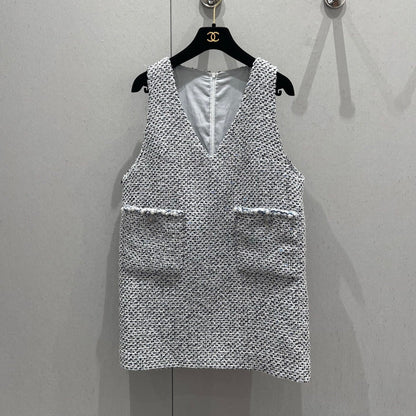 CC 25 Tweed Dress Gray Blue Woven Fabric