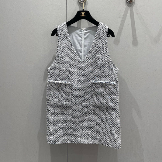 CC 25 Tweed Dress Gray Blue Woven Fabric