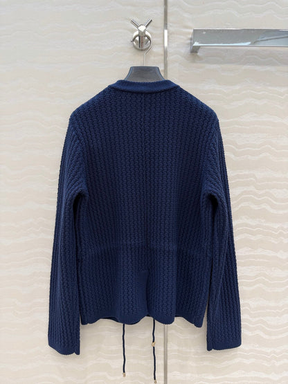 Chanel 26c Rhinestone Buckle Belt Cardigan Blue Wool 333721