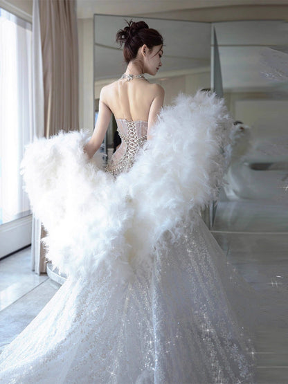 Pretty Mermaid Tulle Beads Long Prom Dresses Formal Evening Dress   fg7547