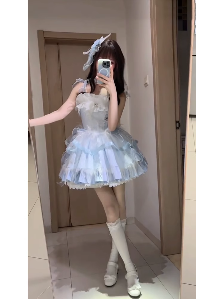 Retro Ball Gown Straps Neckline Short Tulle Birthday Dresses Birthday Outfits