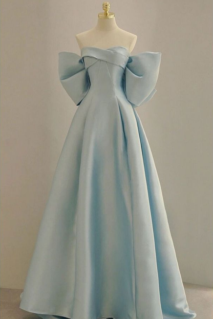 Sky Blue Long Satin Prom Dress With Big Bow In Back   fg7997
