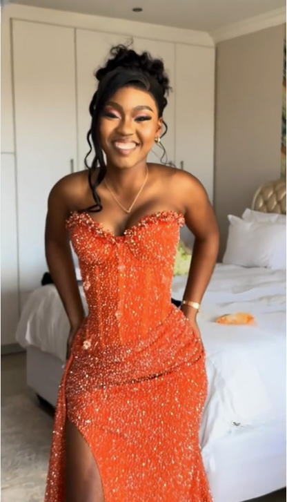 Orange Mermaid Long Prom Dress Evening Party Dresses fg7649