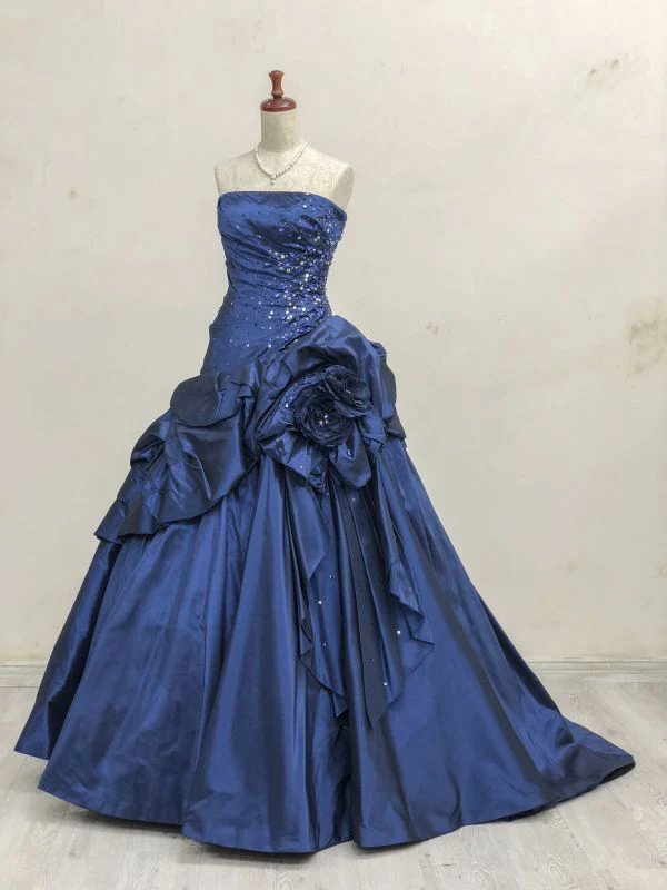 Strapless Navy Blue Sweet 16 Ball Gown Formal Party Long Dress