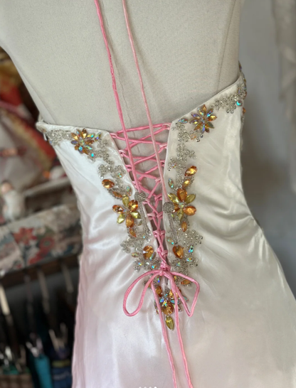 Pretty Ombre Pink Halter Satin Beaded Mermaid Long Birthday Party Dress Evening Gown