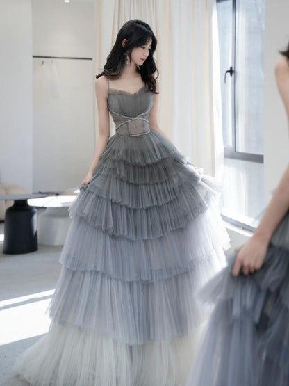 Lavender Tulle Long Prom Dress, Lovely A-Line Evening Dress      S6670