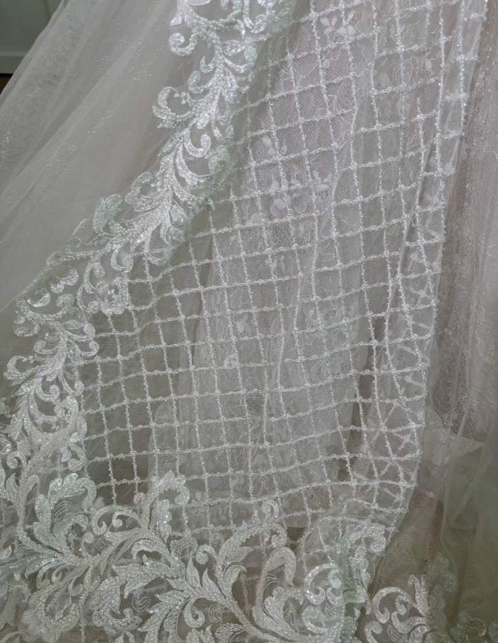 Beautiful White Off The Shoulder Tulle Lace Beaded Mermaid Long Wedding Dress SP1462