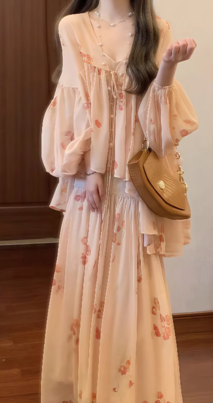 Gentle temperament floral dress waist beautiful summer skirt R0748
