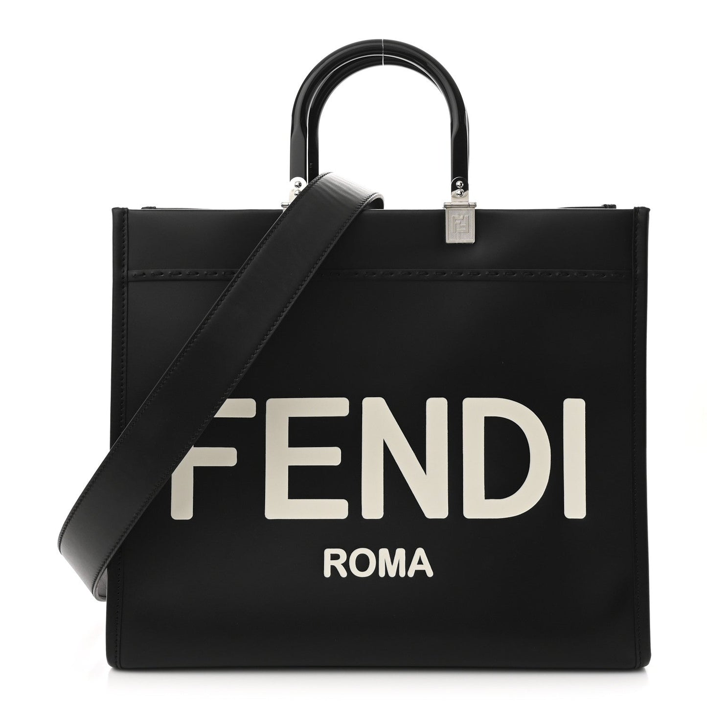 Vitello King Plexiglass Medium Fendi Sunshine Shopper Tote Black White