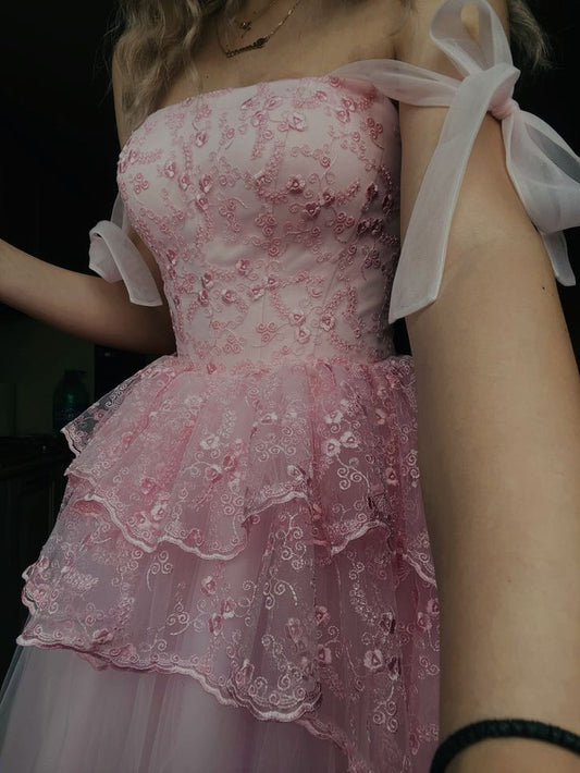 Pink Lace Tulle Prom Dress Sweet 15 Birthday Dress Evening Dress Party Dress fg8451