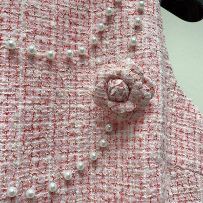 CC 25 Flower Woven Dress Tweed Pink Polyester Cotton 257307