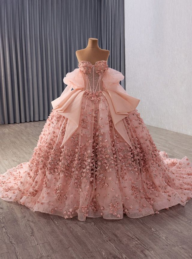 Pink Tulle Sequins Appliques Sweetheart Prom Dress  fg8526
