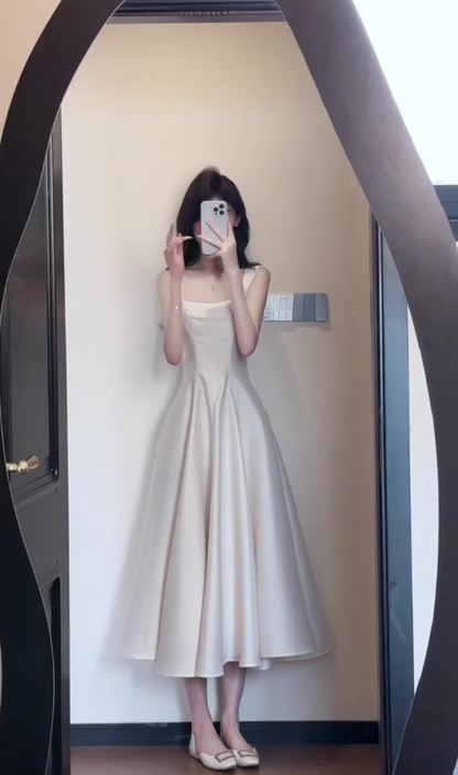 French style high-grade satin suspender dress with a unique and beautiful waist birthday dress R0469