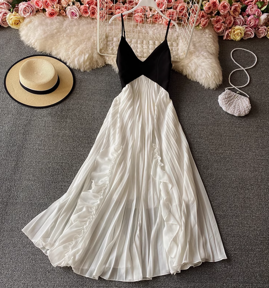 Maldives beach dress new style sling backless holiday travel pleated dress super fairy long skirt R0335
