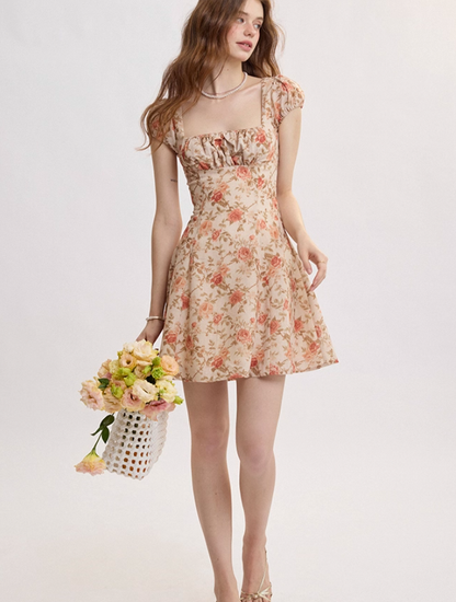 French retro style suspender skirt floral skirt dress high-end short skirt small skirt female summer R3486