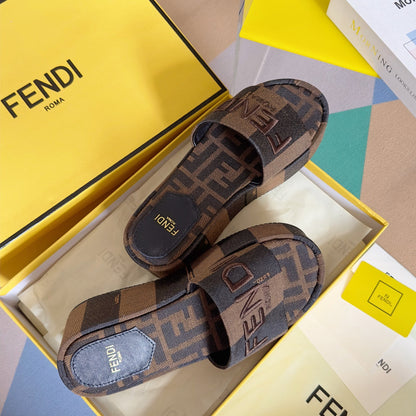 FF Sunshine 65 Black Brown Canvas Flatform Slide