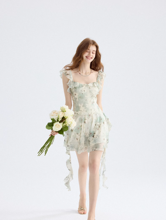 French dress floral suspender skirt design short skirt small skirt women summer R3448