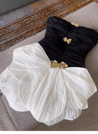 Simple Fashion Strapless Bow Design A-line Mini Party Dresses Homecoming Dresses, D1389