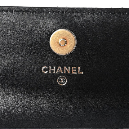 Lambskin Quilted Pearl Crush Clutch With Chain Black