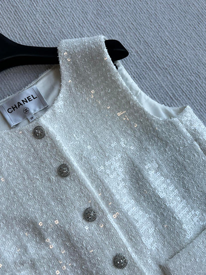 CC 25 Tweed Set Vest White Cotton Polyamide 251650