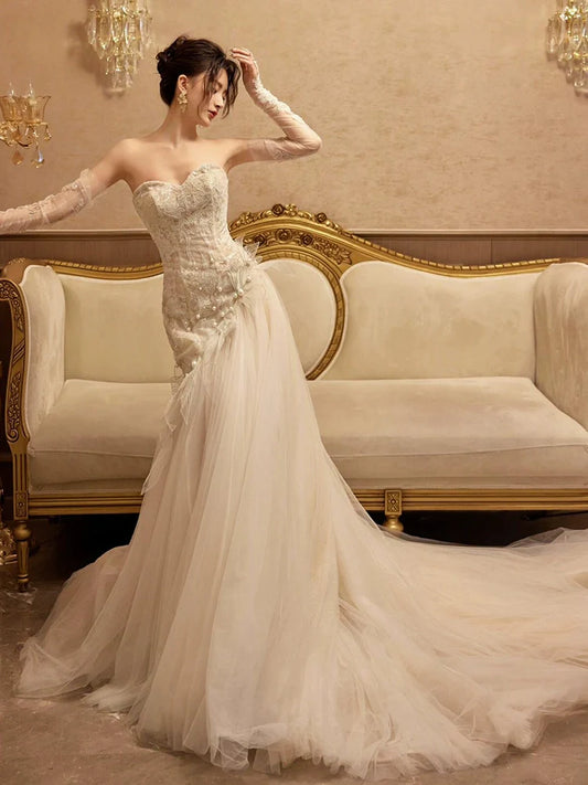Sexy Mermaid Long Wedding Dress Evening Party Dresses    fg7702