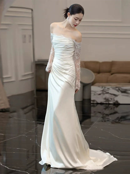 Long Sleeves Lace Wedding Dresses Long Bridal Gown      S7210
