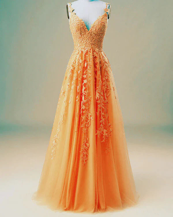 Elegant A-line Prom Dresses V Neck Lace Embroidery Sage Dress     fg3364