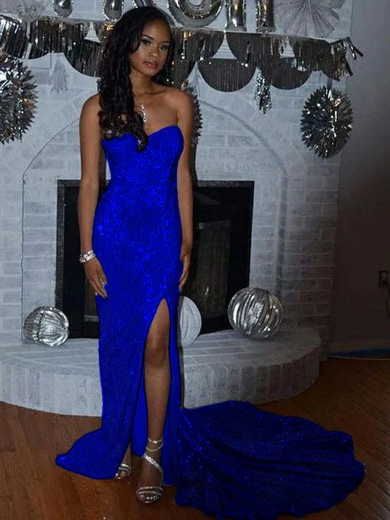 Trumpet/Mermaid Sequin Sleeveless Court Train Sweetheart Split Side Dress     fg1392
