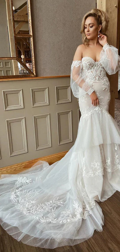 Charming Mermaid Lace Vintage Fashion Modest Wedding Dresses    fg2559