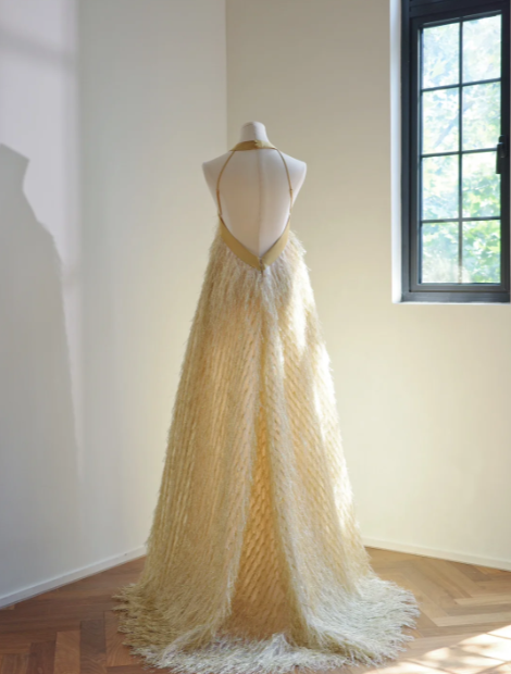 Sexy Yellow Feather Prom Dress Sexy Evening Dress Graduation Dress fg8464