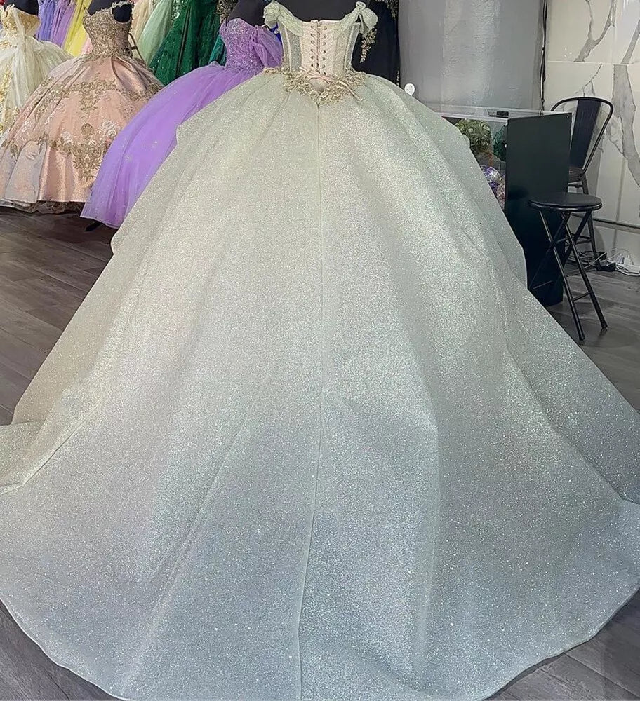 Sage Quince Dress off shoulder ball gown prom dress      S3525