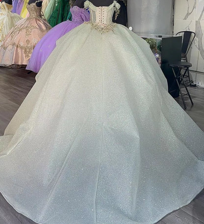 Sage Quince Dress off shoulder ball gown prom dress      S3525