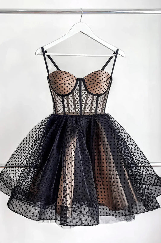 Cute Homecoming Dress Tulle Spaghetti Straps Prom Dress Back to School Outfits Party Dress  D6105