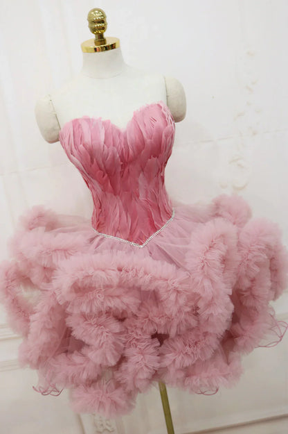Pretty Homecoming Dress Sweetheart  Feather Lace Cascade Prom Dress Back to School Outfits Party Dress  D6107