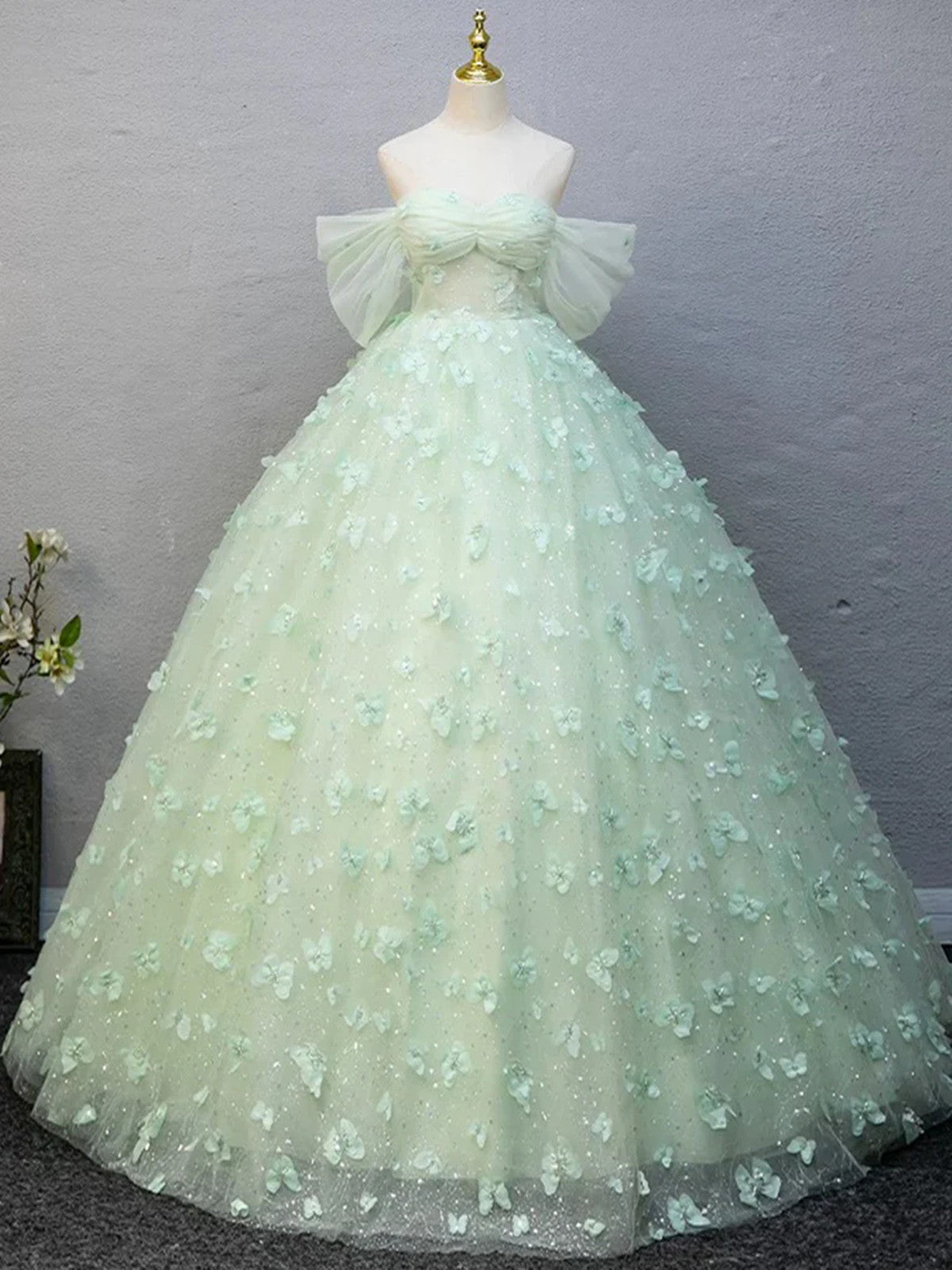 Green Sweetheart Off Shoulder Lace Long Formal Dress, Green Lace Prom Dress
