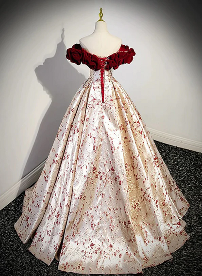 Lovely Satin Floral Off Shoulder Party Dress, Satin A-line Prom Dress Evening Dress
