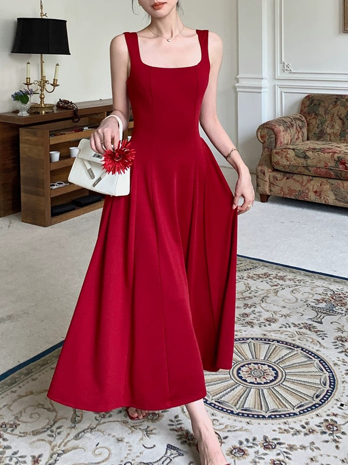 Wine Red Spandex Straps Ankle Party Dress, Wine Red Long Evening Dress Prom Dress
