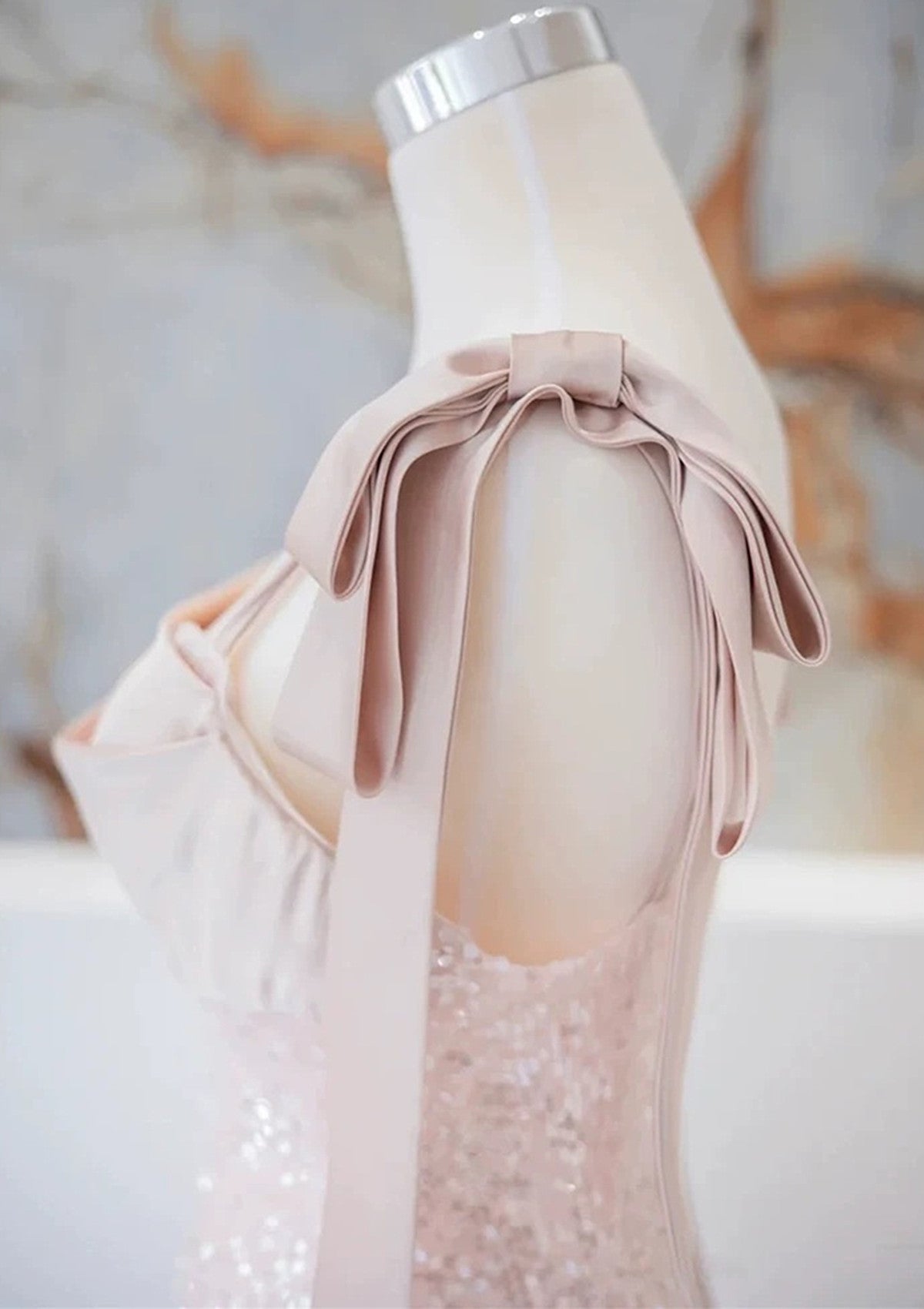 A-line Sequins Pink Straps Long Formal Dress, Simple Pink Evening Dress Prom Dress