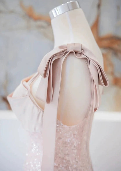 A-line Sequins Pink Straps Long Formal Dress, Simple Pink Evening Dress Prom Dress
