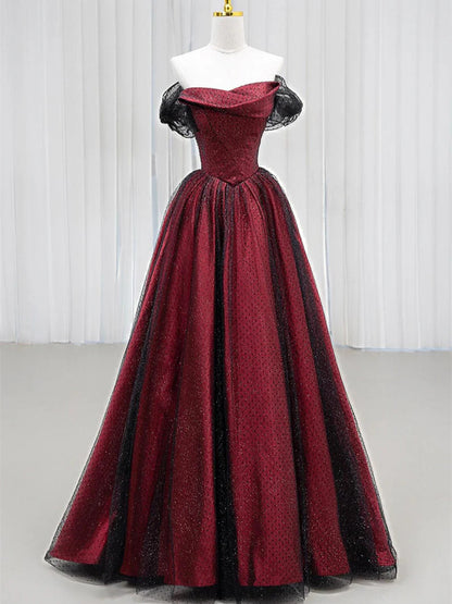 Black and Red Off Shoulder A-line Party Dress, Simple Style Prom Dress Evening Dress